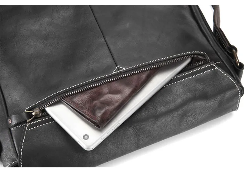 Casual high quality luxury genuine leather men's work black messenger bags daily natural real cowhide designer shoulder bag