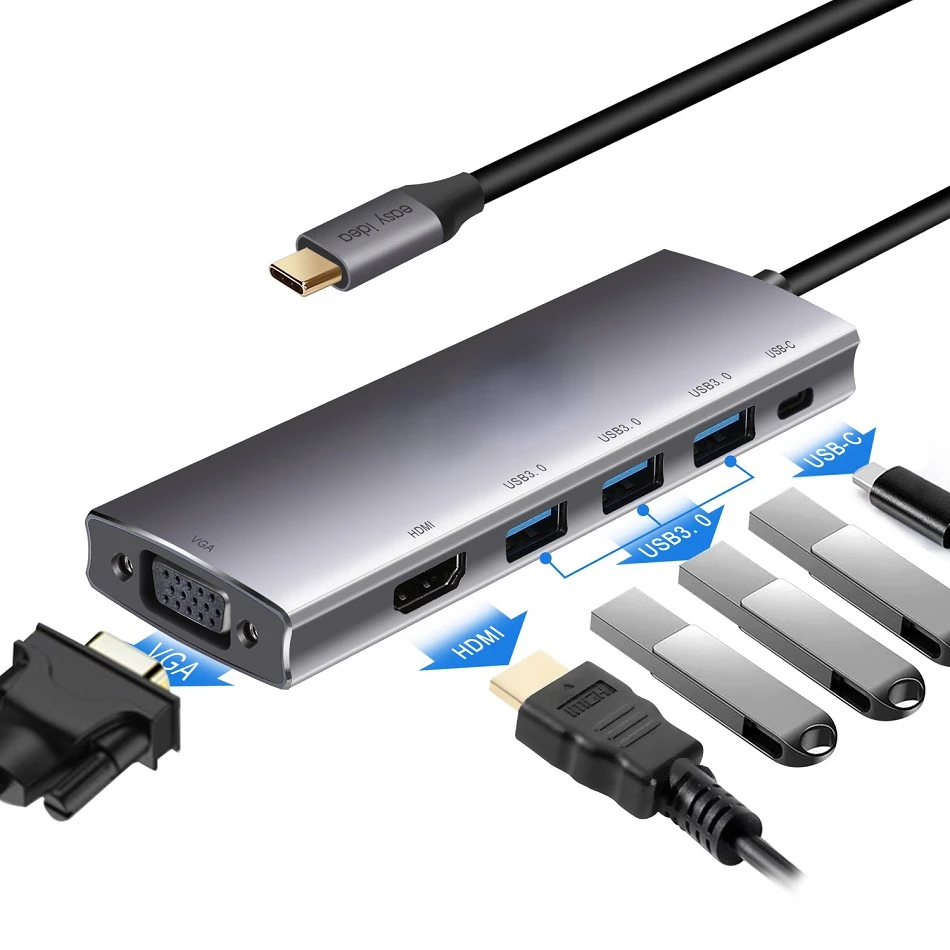 

USB C Hub Type C 3.1 Adapter Splitter Multi USB 3.0 HDMI VGA RJ45 Port Multiple USB-C Hab Expander USB C Dock For Macbook Pro