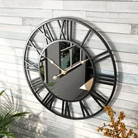 Round wrought iron mirror clock European style wrought iron wall clock living room porch mute wall clock large wall clock Gift
