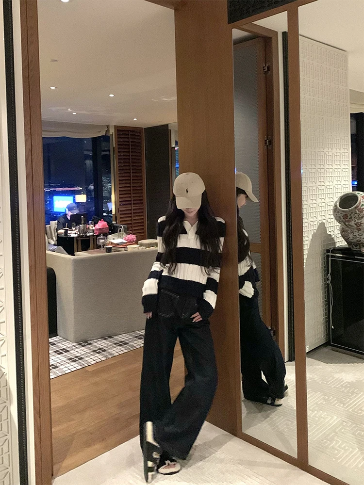 Bigking Daikin Preppy Knit Женский многослойный топ в полоску контрастного цвета с