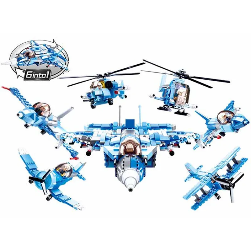 

Sluban M38-0665 728pcs 6in1 Military Wolf Warrior Fighter JET Helicopter Air Task Force Plane Building Blocks Toy