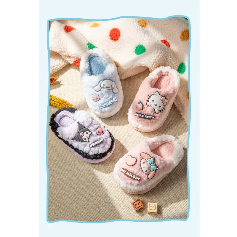 

Kawaii Sanrio Anime Hello Kitty Cinnamoroll Parent-child Non-slip Plush Slippers Cute Cartoon Kuromi Cotton Warm Shoes Gifts