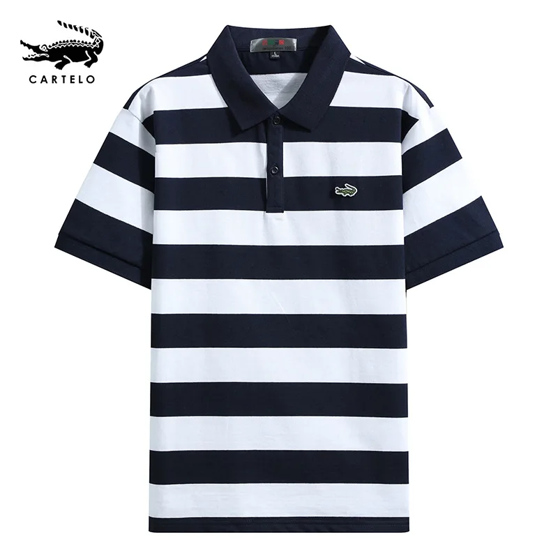 

Cartelo Crocodile Brand Men's T-shirt Casual Shirt Y2k Fashion Zebra Stripe Loose Top Round Neck Youth Simple Street Cotton Gift