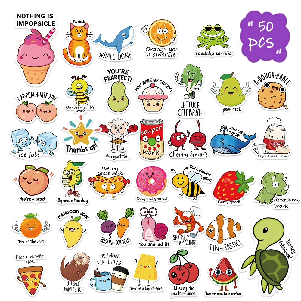 

10/25/50pcs Fun Teacher Stickers for Kids Reward Punny Motivational Sticker Positive Pun Teacher Supplies Stickers