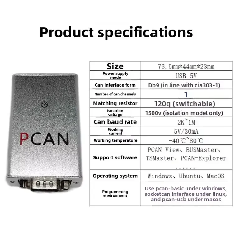 Фото Анализатор CAN-шин PCAN USB - совместим с PEAK IPEH-002022/21, поддерживает PCAN View, BUSMaster, TSMaster и PCAN-Explorer №1