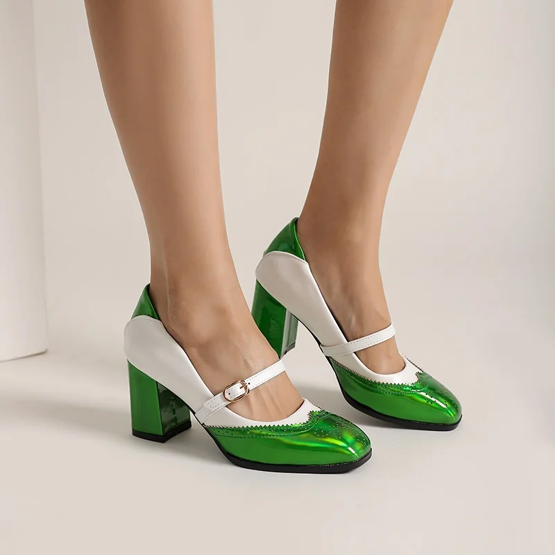 

retro pumps thick high heels buckle lolita party dress shoes black red shoes lady new brand mary janes shoes woman nude pumps