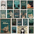 Забавная черная кошка в ванной винтажный металлический жестяной знак черная кошка Настенный декор художественные постеры в виде туалета кошки художественный декор в стиле ретро для ванной комнаты