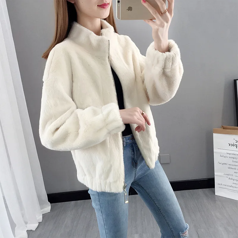 2022 Winter Fashion Women's Short Style Faux Fur Fluffy Warm Women's Coat Faux Fur Jacket Women Fur Coats Basic Zipper Top