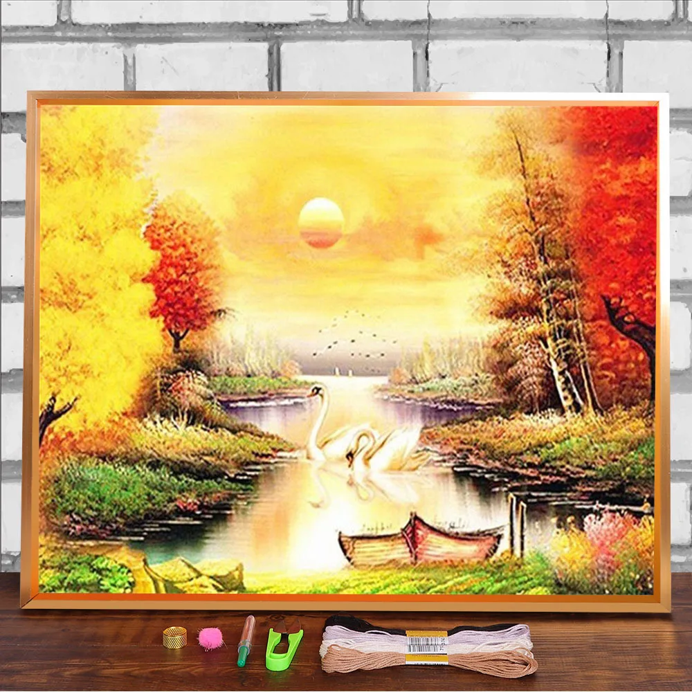 

Пейзаж Осеннее дерево пейзаж печать холст 11CT Вышивка крестом DIY Вышивка узоры DMC нити рукоделие Хобби Дизайн