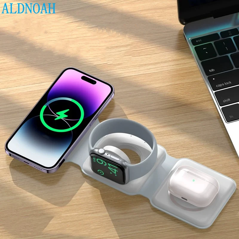

Magnetic 3 in 1 Fast Wireless Charger 15W Foldable Charging Station for iPhone 15 14 13 12 Pro Max Mini iWatch 8 7 AirPods Pro 2