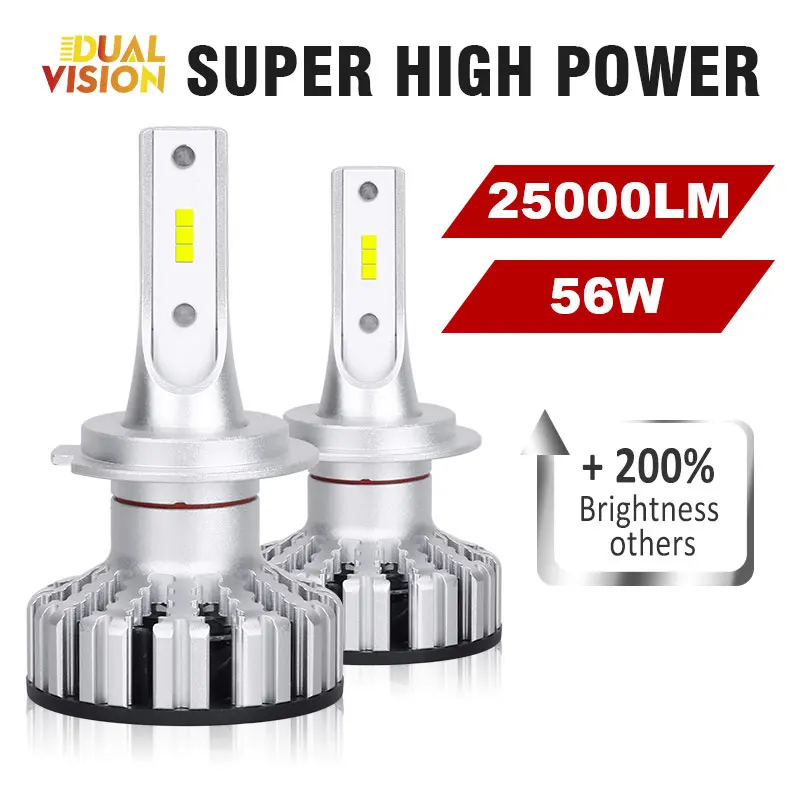 

H7 LED H11 H1 H4 56W 25000LM CSP Car Headlight Bulbs 6000K HB3 9005 HB4 9006 Led Fog Light DC 12V 24V Truck Bus PTF STG 2pcs