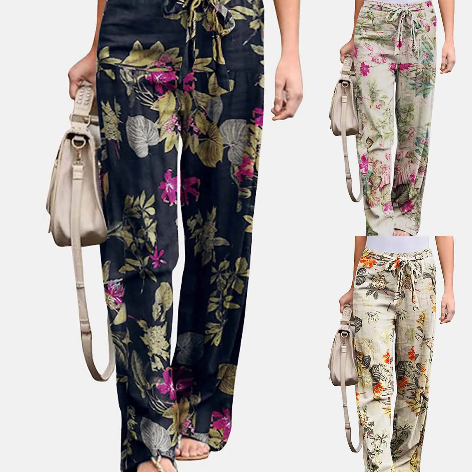 

Женские брюки на талии с принтом ленты удобные брюки повседневные эластичные брюки