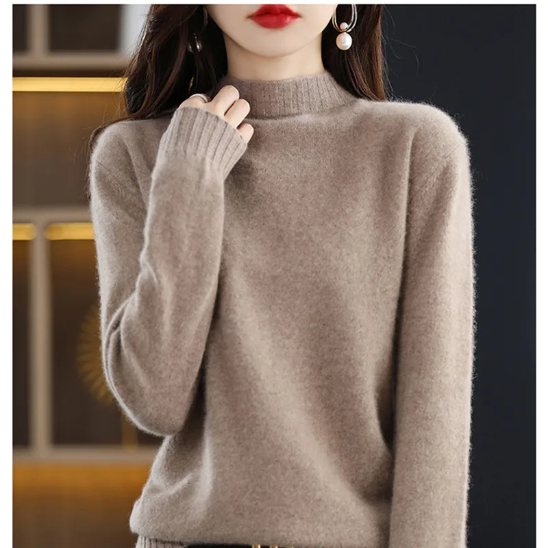

2022 Women Pullover 100% Wool Sweater Fashion Autumn Winter New O-neck Knitted Jumper Female Long Sleeve Solid Warm Sweaters