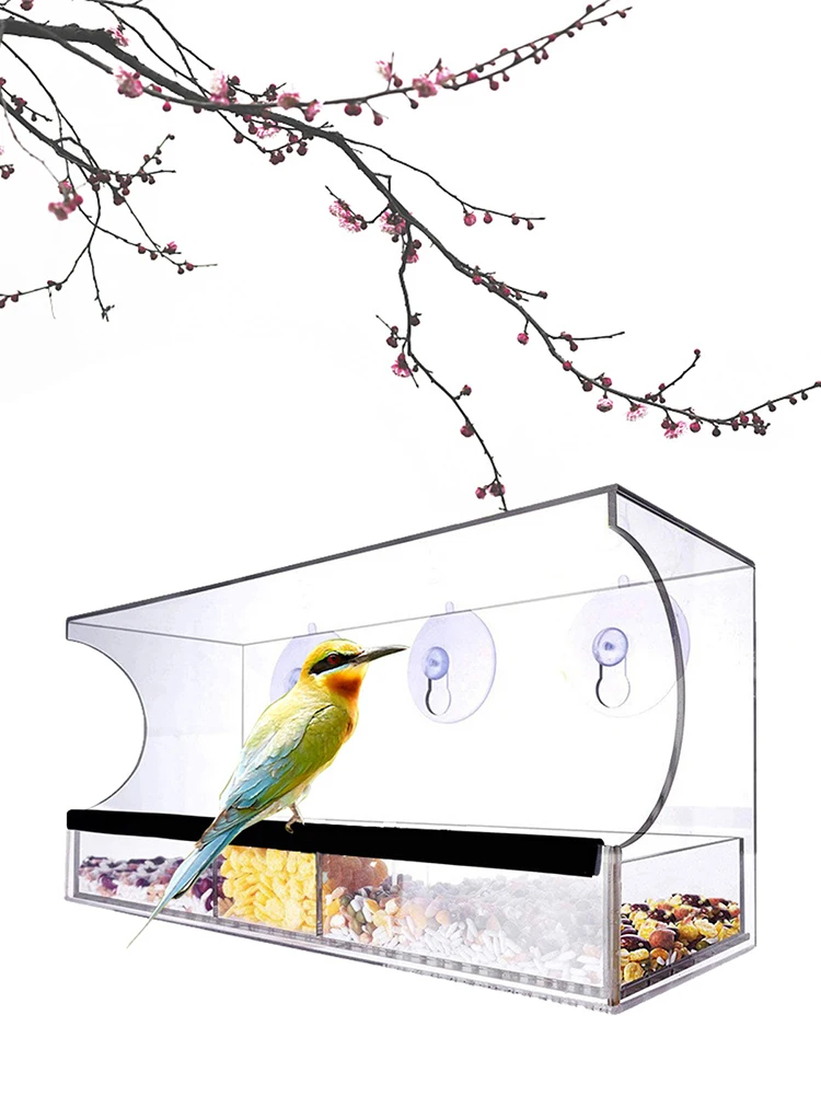 

Acrylic Transparent Window Bird Feeder With Powerful Suction Cup Large Clear Weatherproof Bird House Food Feeding Tool Accessory