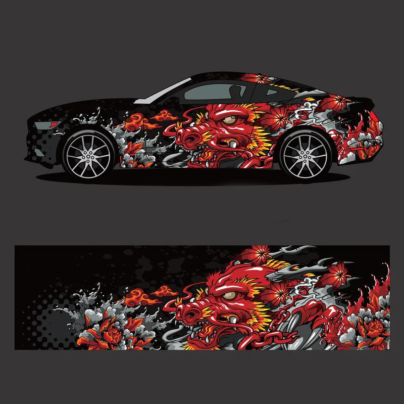 

Indiana Wave Dragon Car Sticker Racing Side Pack Modified Universal Abstract Decal Skull Pattern dragon Sticker