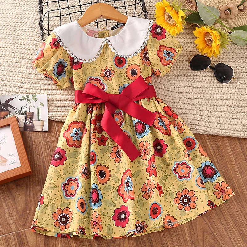 HE Hello Enjoy 2022 Summer Dress for Baby Girl Sleeveless Bow Cake Dress Party Wedding Princess Dresses Children Kid Clothes