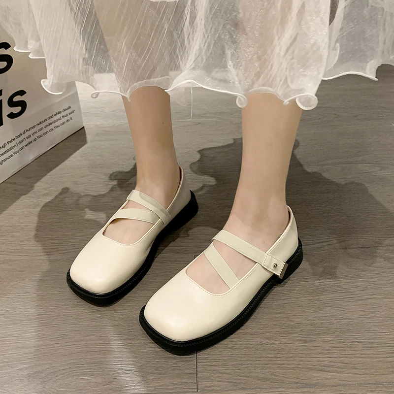 

Ladies Shoes 2023 Hot Sale Double Buckle Women's Flats Square Toe Flat with Mary Jane Flats Solid High Quality Ladies Shoes