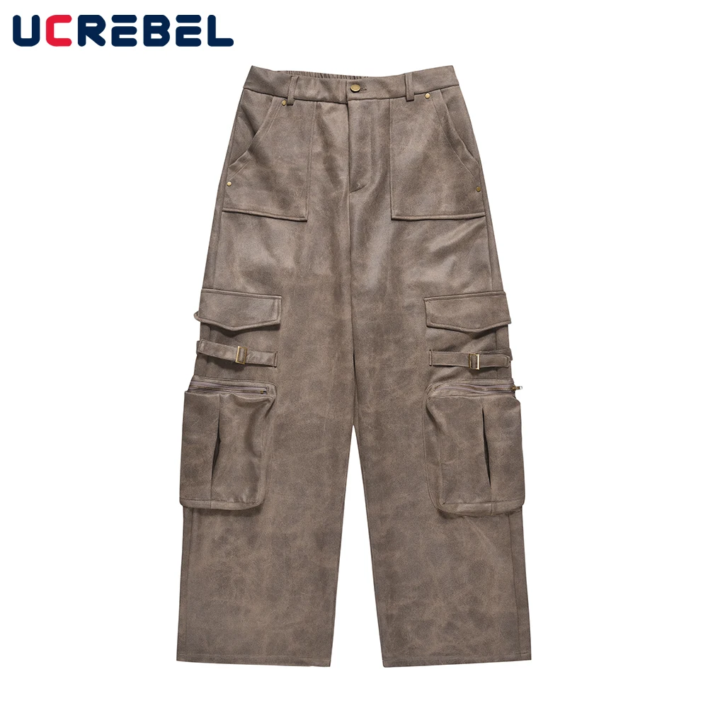 

Уличная одежда, свободные брюки с несколькими карманами, мужские повседневные замшевые брюки-карго в стиле сафари с прямыми штанинами для мужчин