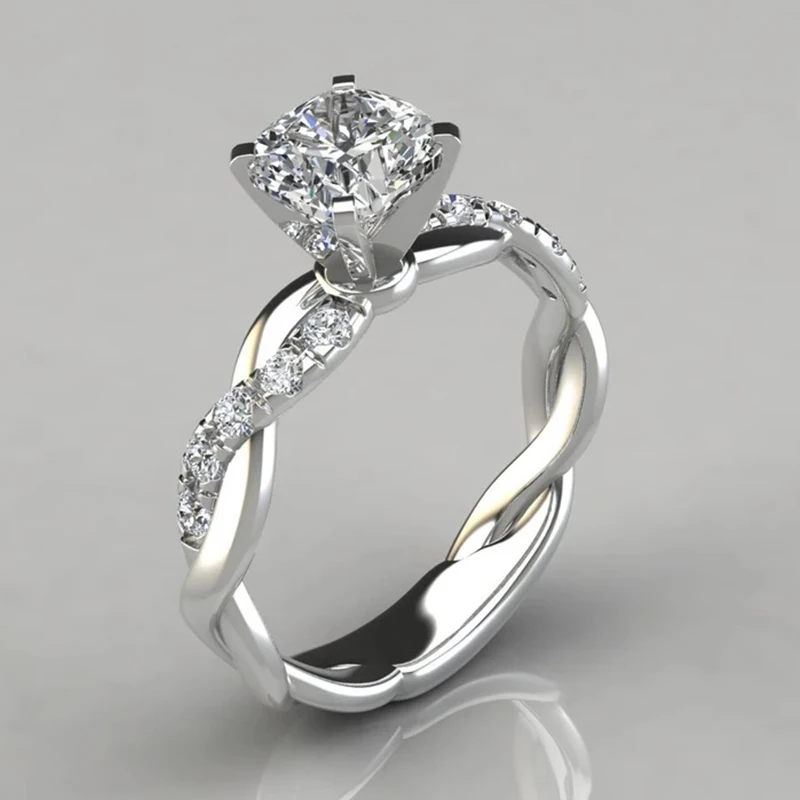 

New Fashion Jewelry S925 Silver Twisted Round Engagement Ring for Girlfriend's Birthday Gift