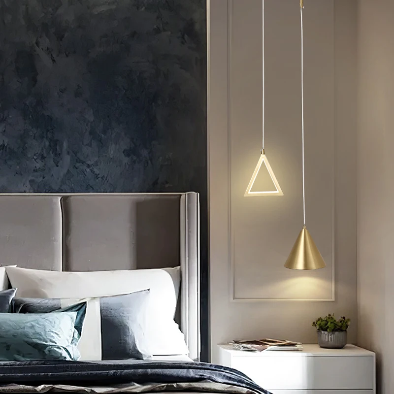 

Black Gold Simple Geometric Bedroom popular Modern Bedside Copper Chandelier Background Double-Headed Long Line Pendant Lamp Led