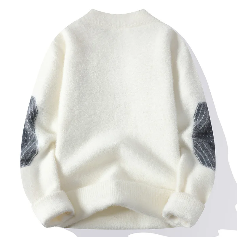 2023 Autumn and Winter New Men's Sweater with Plush and Thickened Bottom for Youth High School Students Solid Warm Sweater Top