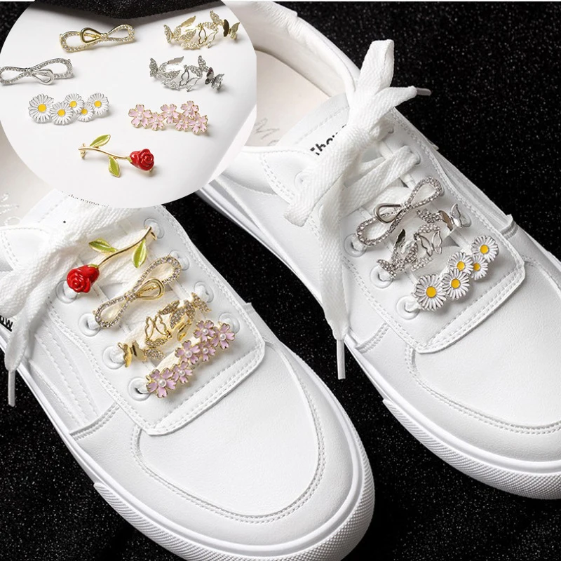 Fashion Sneaker Decorate Accessories Rhinestone Designer Shoelace Flower Gold Bowknot Af1 Shoe Buckle For Sneaker Men Women