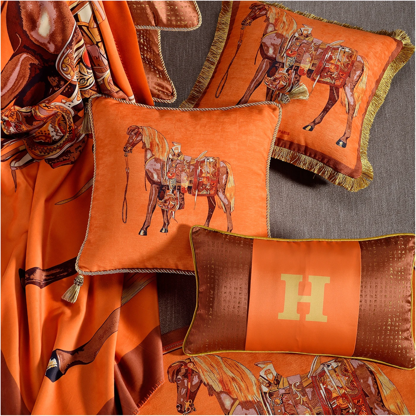 High Precision Orange Series Pillow European Luxury Pillow Orange Sofa and Bedside Tassel Cushion Cover
