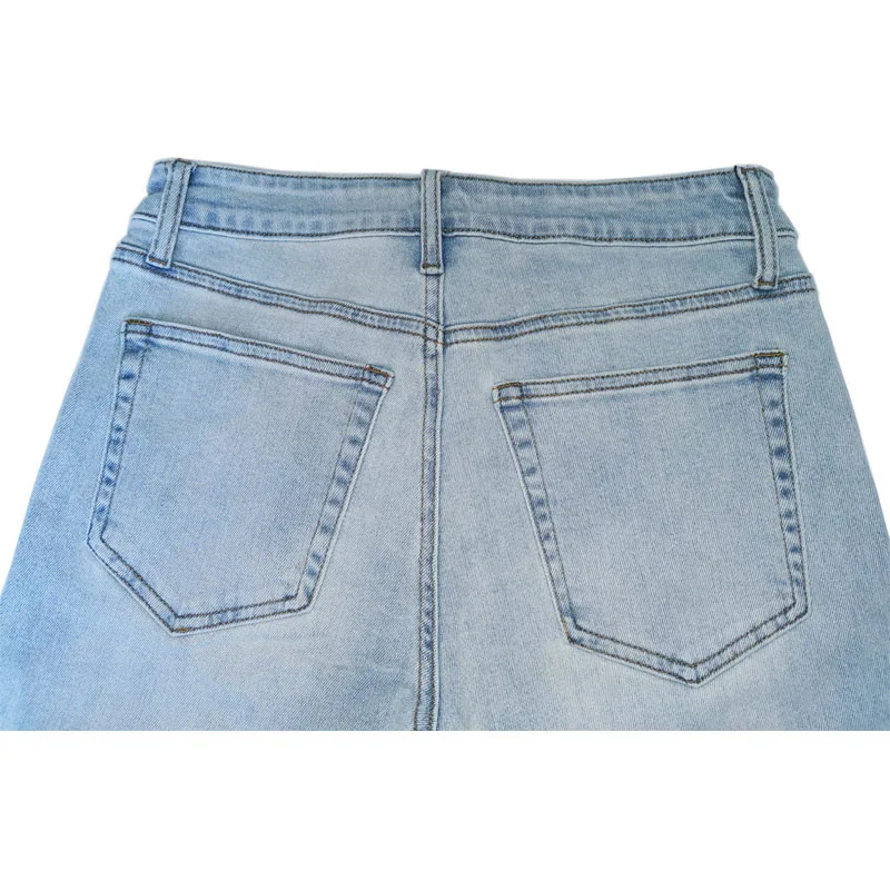 22ss Fashion High Quality Washed Light Blue Men's Jeans Skinny Stretch Mid Waist Jeans Men's Casual Trousers