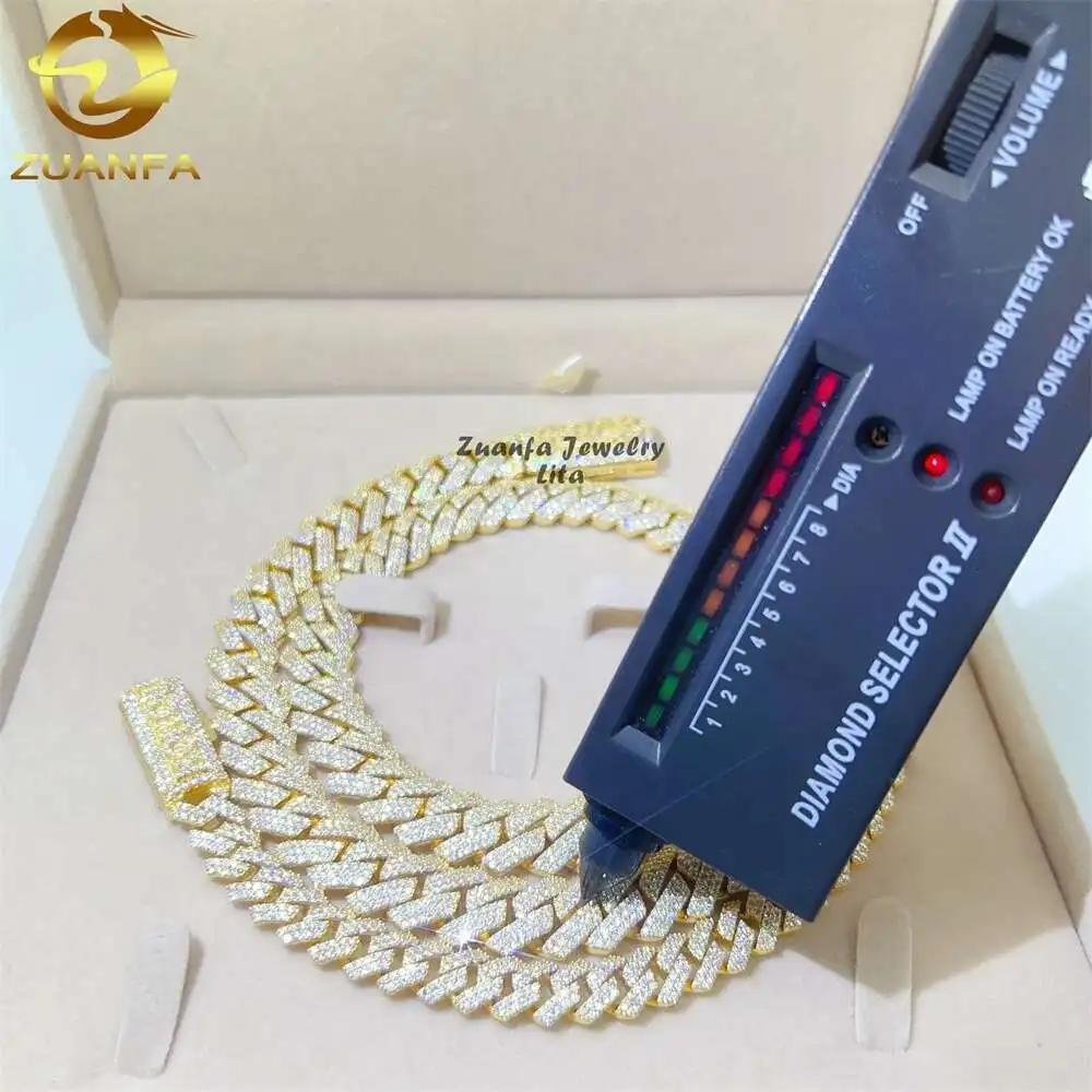 Изготовленные на заказ ювелирные изделия Vvs Moissanite 14 мм 18k позолоченная цепочка в