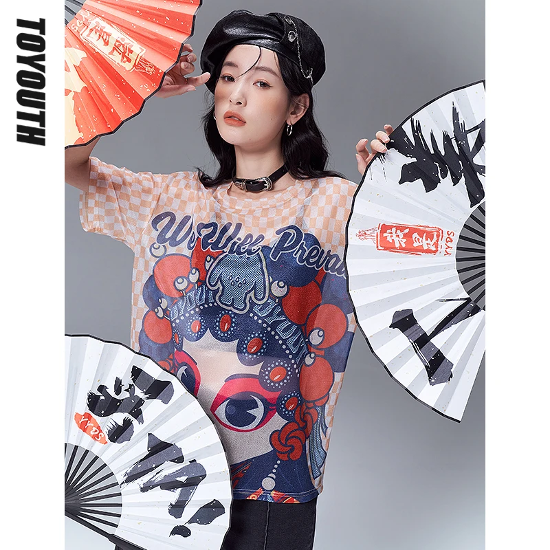 Женская футболка с коротким рукавом принтом Пекинской оперы - купить по выгодной