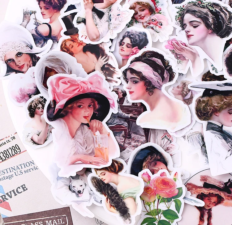 

52 PCS Retro girl Paper Stickers Crafts And Scrapbooking stickers kids toys book Decorative sticker DIY Stationery