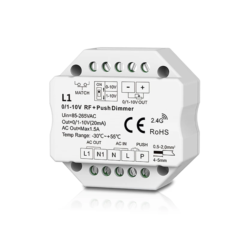 Диммер L1 100-240VAC RF 0/1-10 в 1-канальный выходной контроль Диммируемый Светодиодный