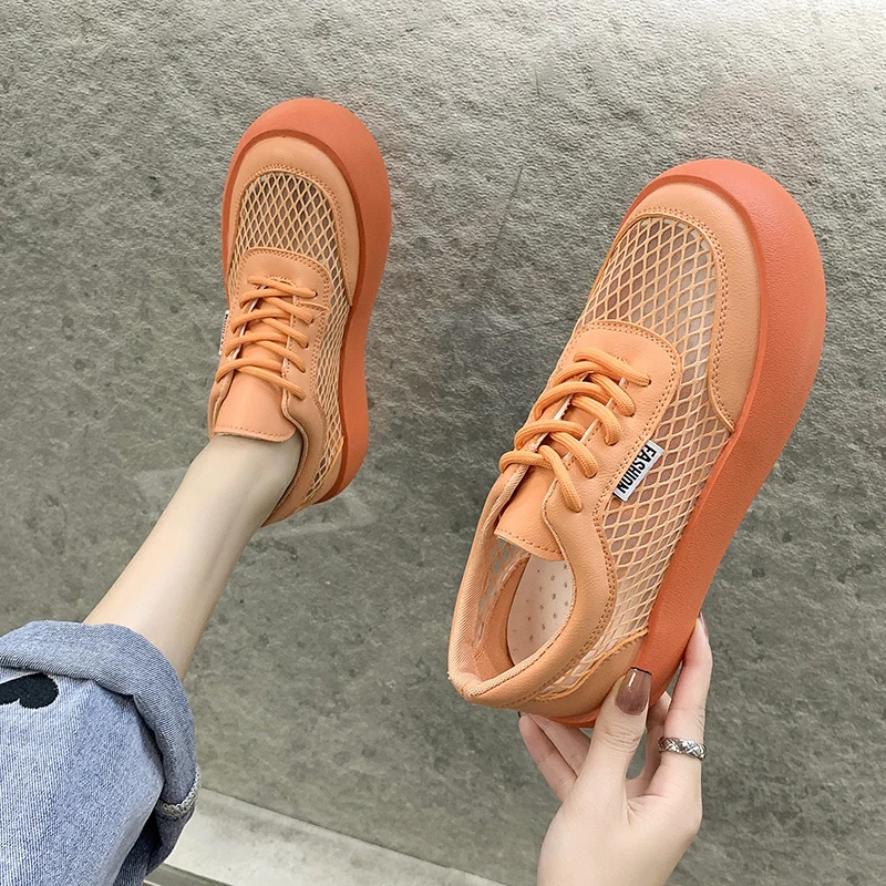 

Кроссовки женские с круглым носком, Повседневная дышащая обувь для тенниса на платформе, криперы, маленький размер, лето 2022
