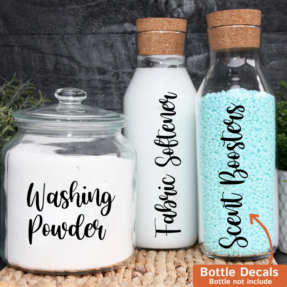 

3Pcs Laundry Room Organisation Jar Bottle Label Sticker Decal Vinyl Washing Powder Fabric Softener Scent Boosters Vinyl
