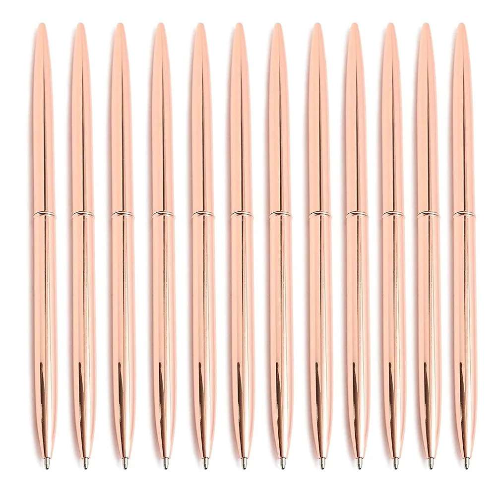 

100Pcs Rose Gold Ballpoint Pen Slim Mental Roller Retractable Light Weight Nice Gift Wedding Business Office Free Engraving Logo
