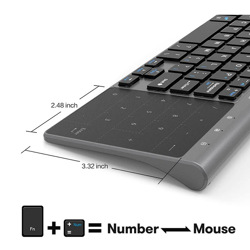2.4GHz Wireless Keyboard with Number Touchpad Mouse 2 In 1 Thin Numeric Keypad for Android Windows Desktop Laptop PC TV Box |