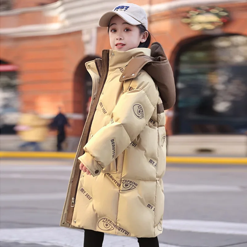 Детский теплый пуховик для девочек 4-14 лет на утином пуху