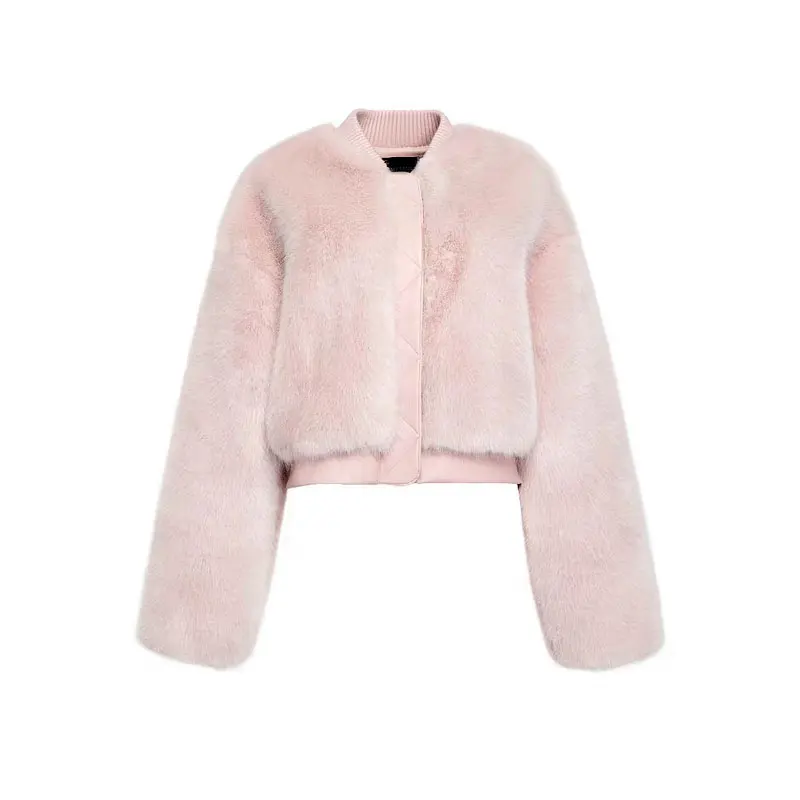 Women's winter jacket 2022 Elegant Luxury Faux Fox Fur Coat for female pink short top High Quality warm zipper jackets lady