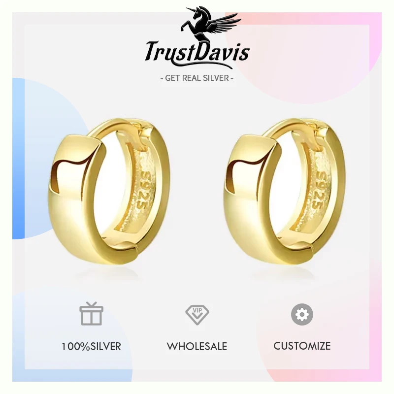 TrustDavis реальные 925 стерлингового серебра детские серьги модные 18K золото мини