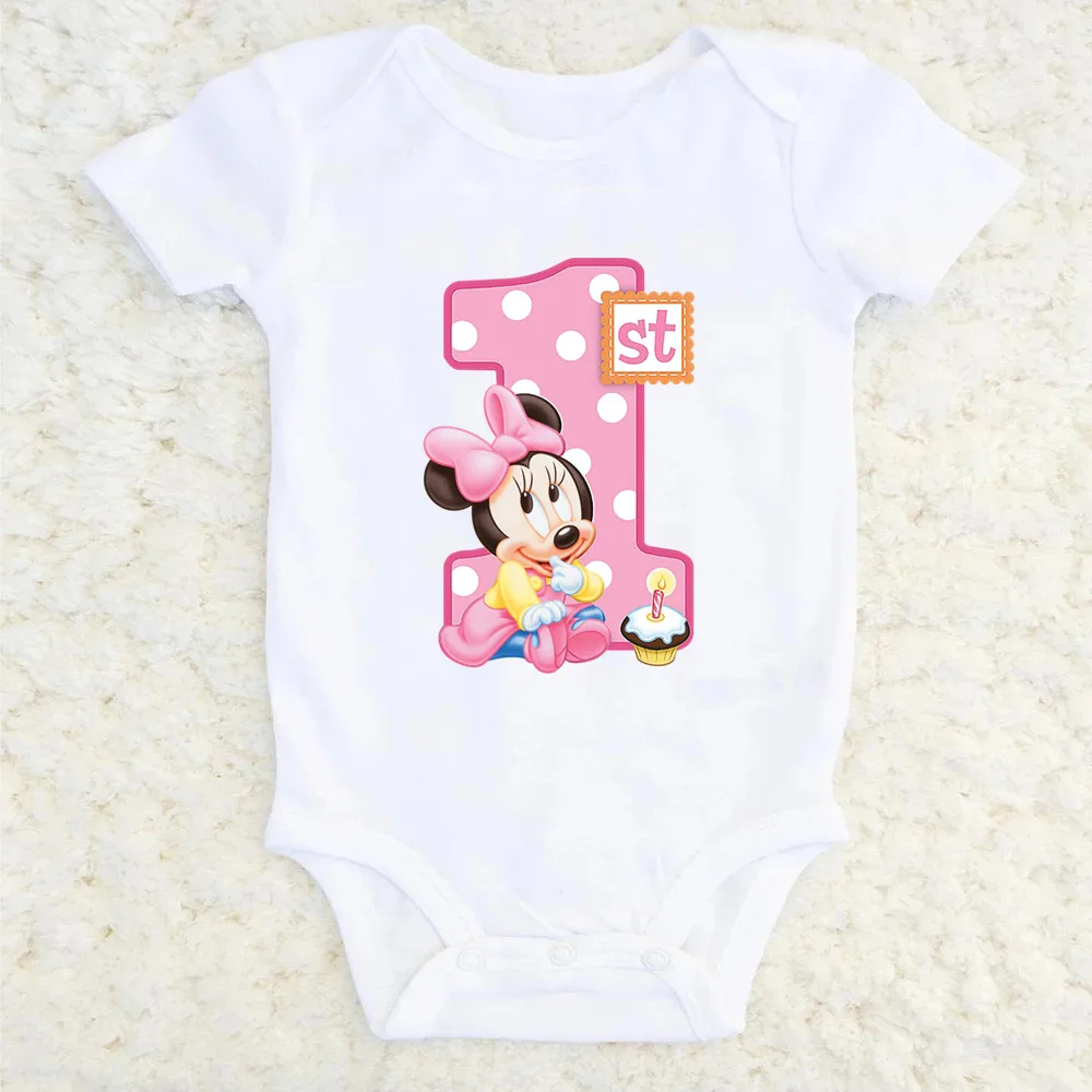 It's My 1st Birthday minnie Baby Short-sleeved First Birthday Party Clothes 100% Cotton Baby Boys Girls Outfits Shower Gift