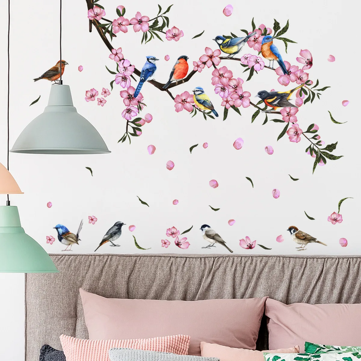 

Flower Wall Stickers Floral Birds Plants Decor Peel Stick Bedroom Decals for Girl Living Room Botanical Art Interior Decoration