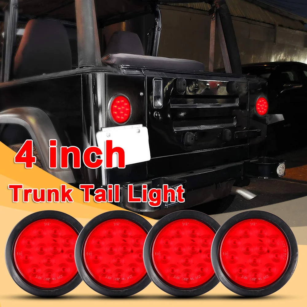 

4pcs 4inch 12V LED Trailer Truck Stop Turn Tail Brake Light Round Trunk Tail Light Lamp Waterproof