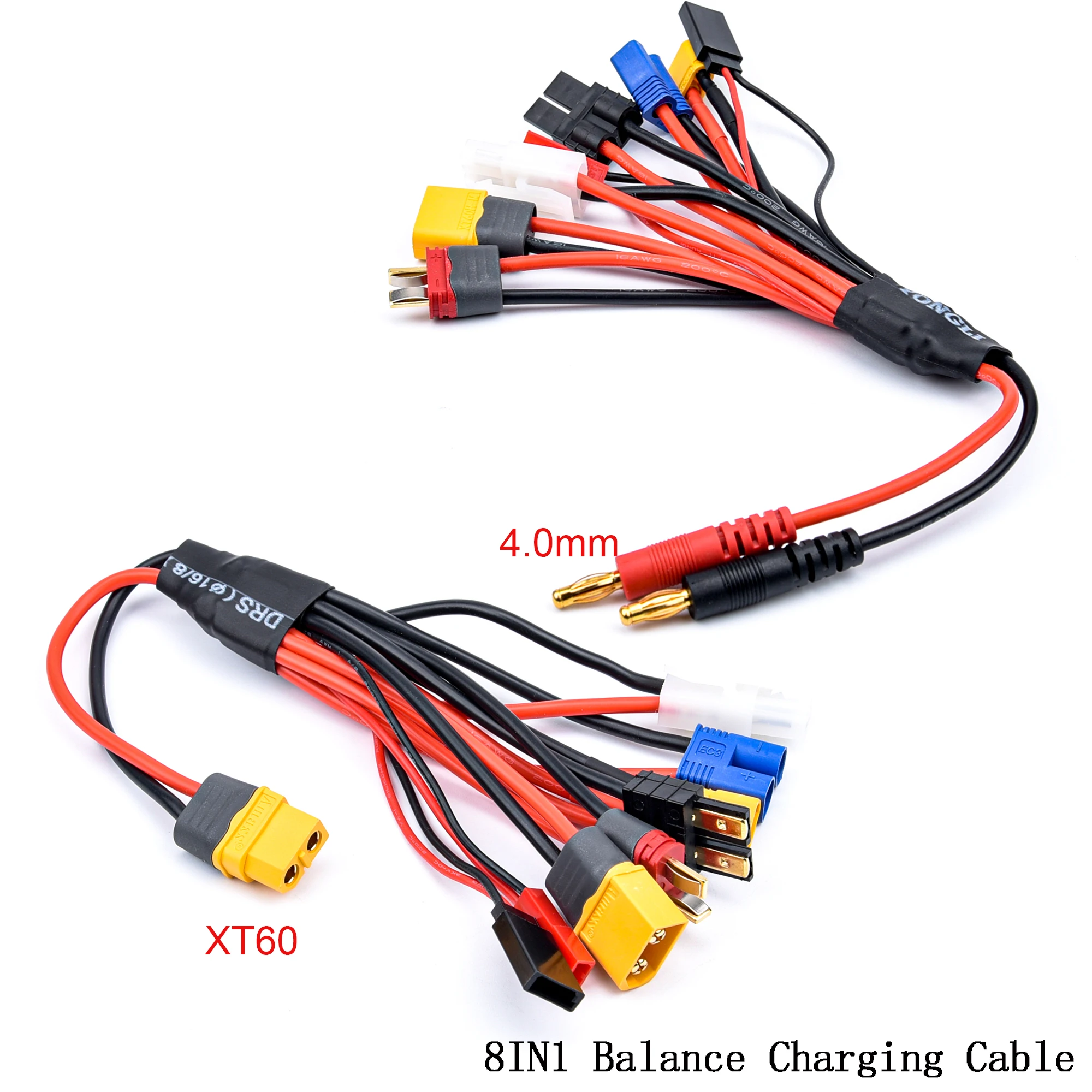 

Multifunction Balance Charging 8IN1 Soft Silicone Charging Wire XT60 Connector to XT60 XT30 T Plug JST EC3 Wire Cable for RC