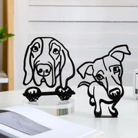 creative metal dog sculpture modern art kawaii minimalist animal statue office desk decoration miniatures room home decoration
