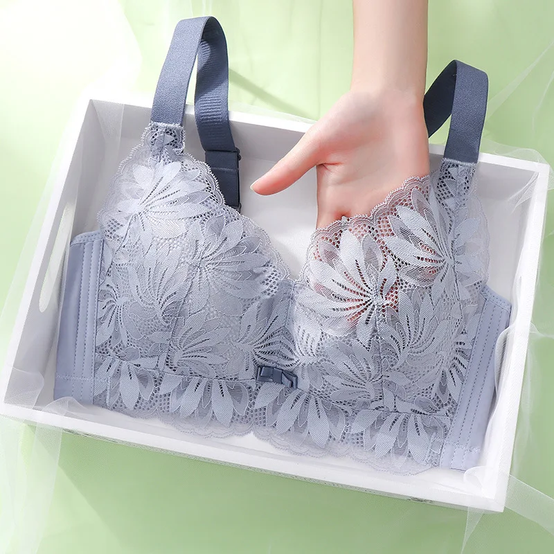 New fat mm underwear women's big breasts show minor integer plus size gathered text bra ultra-thin steel ring closed vice BRA