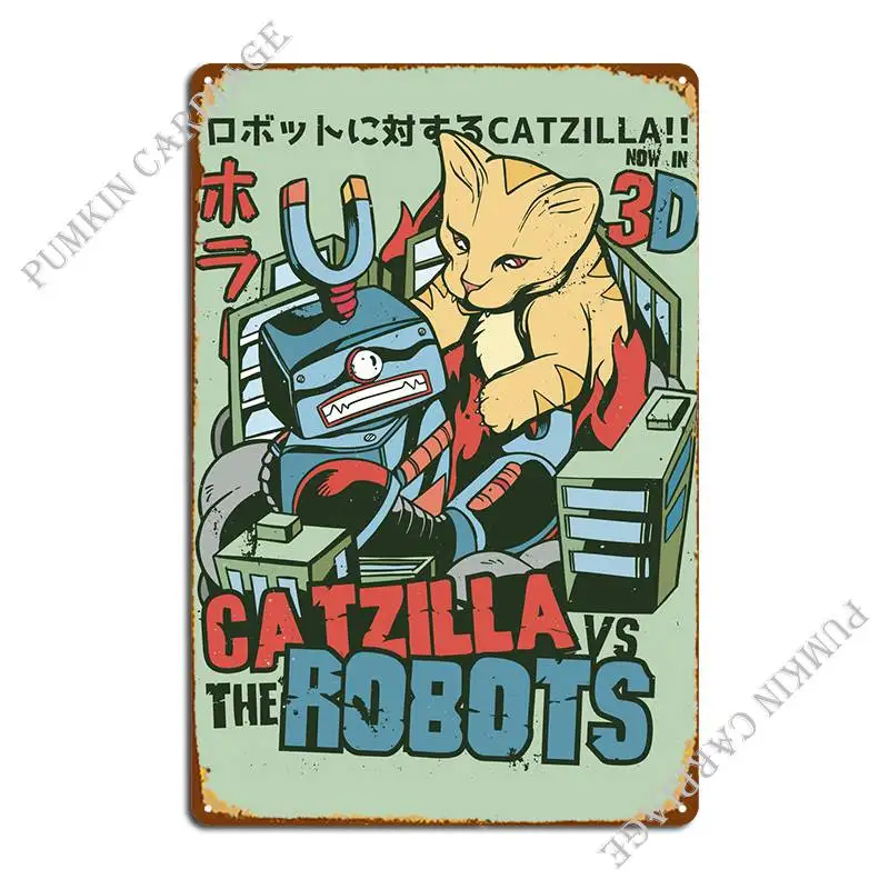 

Catzilla Vs роботы, металлическая табличка, плакаты, фотография