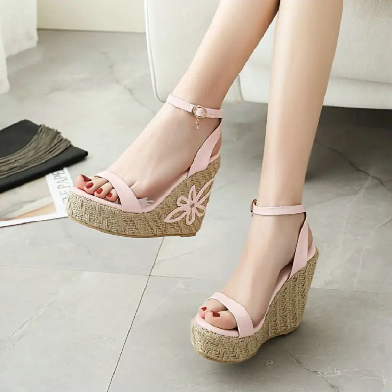 Женские летние туфли QPLYXCO размера плюс 33-46 желтые розовые на платформе с