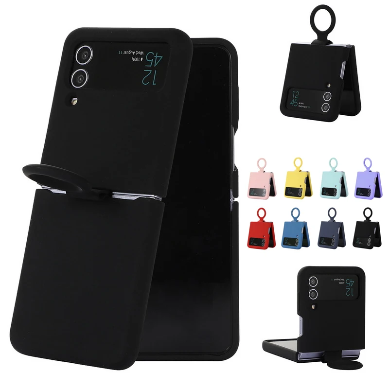 

Ultra thin Skin Friendly Candy Silicone Folding Case For Samsung Galaxy Z Flip 3 Flip 4 5G Finger Ring Bracket Shockproof Cover