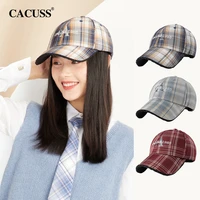 hat autumn and winter new pastoral retro baseball cap womens fashion checkered duck tongue cap outdoor warm sunshade cap