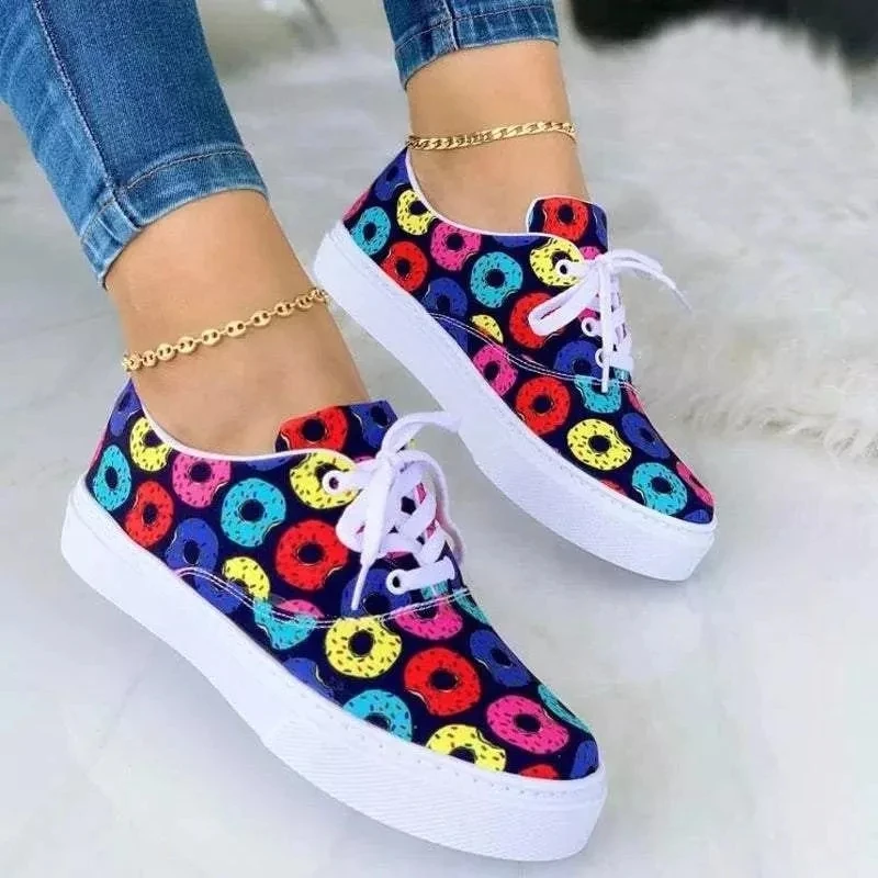 

New Sneakers Women Shoes Canvas Colorblocking Classic Versatile Outdoor Daily Round Toe Lace Up Flat Comfort Casual Shoes HM389